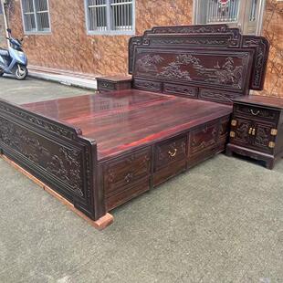 红木家具大红酸枝卧室婚床仿古明式 高低床实木2.2米双人床大床