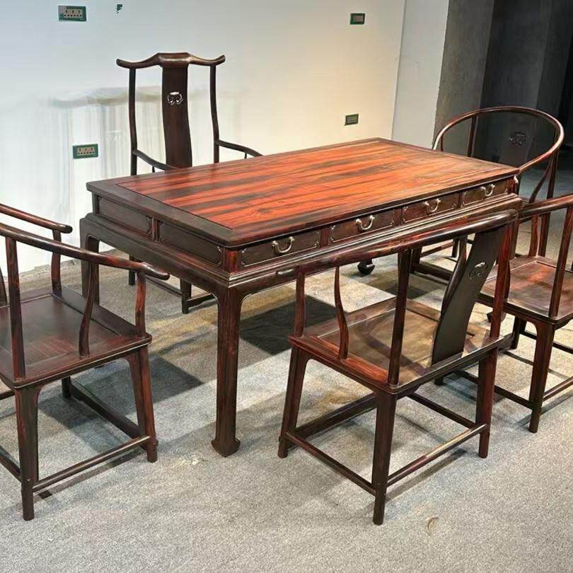 大红酸枝红木家具明式五件套休闲桌泡茶桌棋牌桌实木中式方餐桌