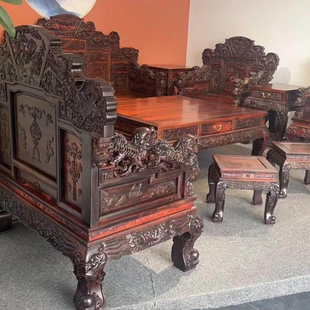 老挝大红酸枝灵芝椅十件套沙发交趾黄檀红木沙发 红木家具仿古,住宅家具,红木沙发,淘宝优惠券,粉丝福利购,淘宝优惠卷