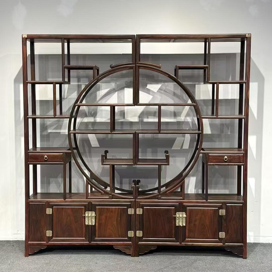 老挝大红酸枝实木博古架红木家具置物架多宝阁新中式小型圆展示柜
