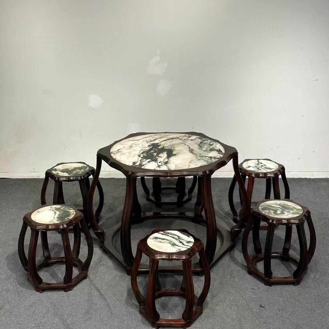 大红酸枝红木家具镶嵌云石-三弯腿休闲圆桌小茶几客厅休闲圆桌椅,住宅家具,红木边桌几类,淘宝优惠券,粉丝福利购,淘宝优惠卷