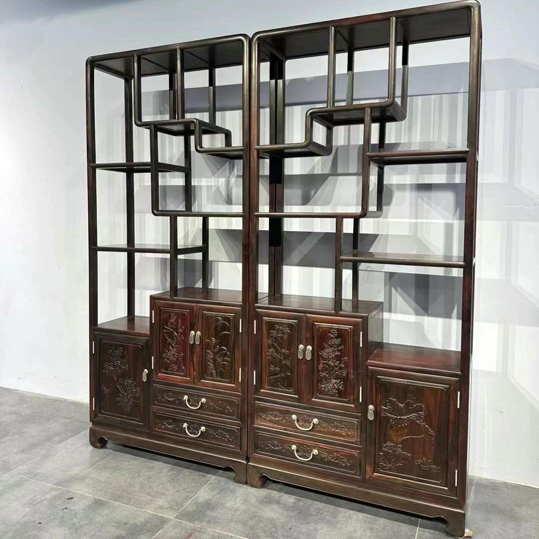 博古架实木新中式仿红木客厅隔断茶叶玄关摆件展示柜多宝阁酸枝色