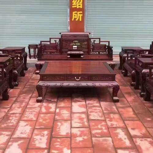 老挝大红酸枝沙发十件套客厅组合别墅红木家具 实木明清古典收藏