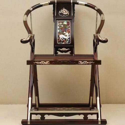 大红酸枝明式红木家具王世襄款交趾黄檀头把交椅中式折叠麒麟圈椅
