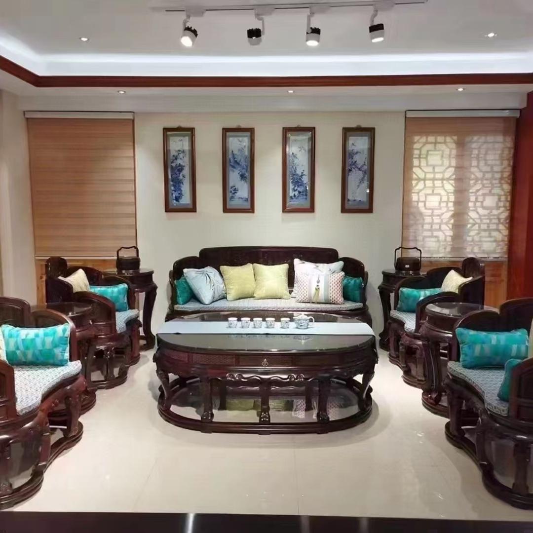 老挝大红酸枝清明上河图沙发十一件套交趾黄檀卷书沙发11件套收藏