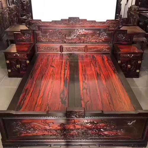 红木双人床中式明清古典架子床老挝大红酸枝交趾换高低床实木家具