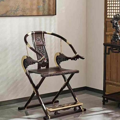 老挝大红酸枝木交椅休闲镶铜椅子折叠椅靠背椅交趾黄檀红木三件套