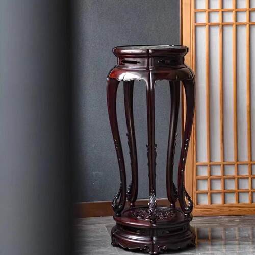 新中式大红酸枝实木花几交趾黄檀明清家具盆景展示托架花瓶托