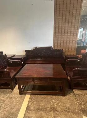 大红酸枝老料凤穿牡丹沙发九件套中式红木古典家具实木雕花沙发