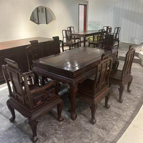 老挝大红酸枝小型四方桌交趾黄檀实木八仙桌雕花休闲餐桌椅组合