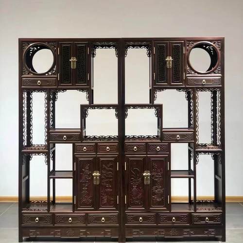 红木博古架实木中式多宝阁老挝大红酸枝收纳架古董展示柜置物架