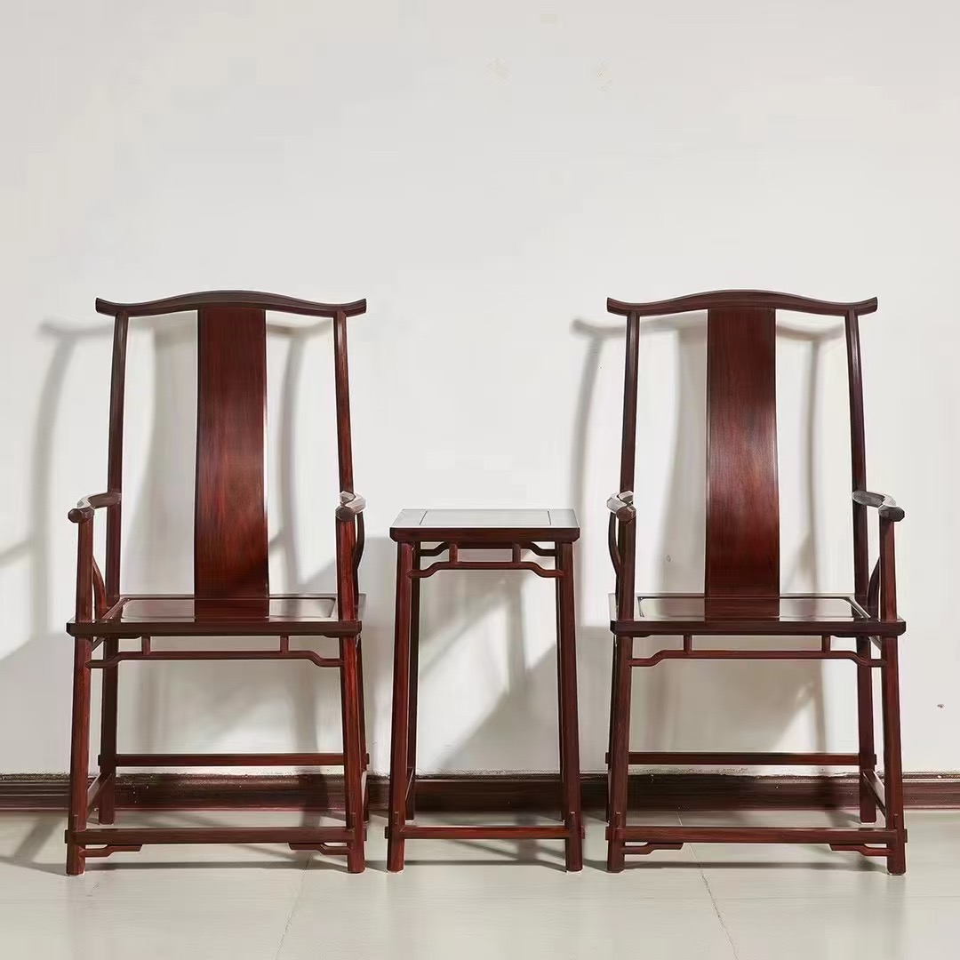 印度小叶紫檀圈椅三件套红木家具皇宫椅官帽椅子明式客厅古典榫卯