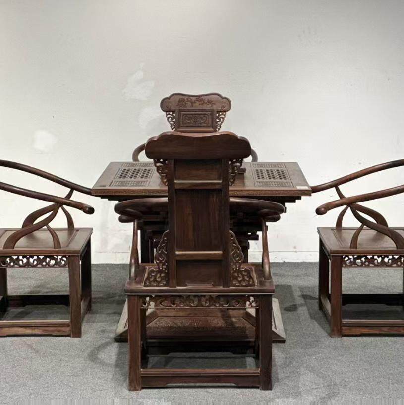 老挝大红酸枝明清家具交趾黄檀休闲桌2米加大泡茶桌别墅定制