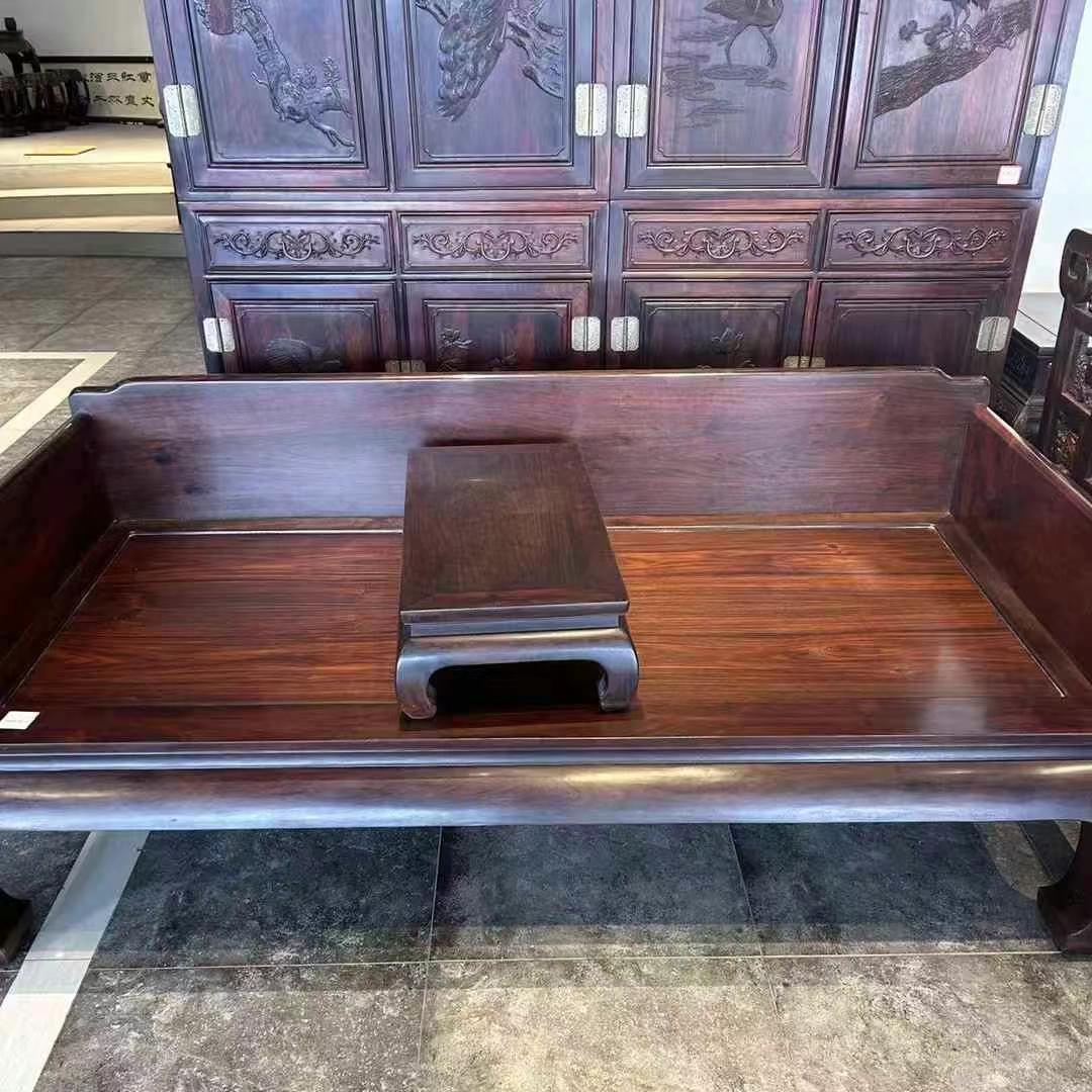 大红酸枝全二膘料全独板罗汉床中式榫卯结构制红木家具躺椅床榻