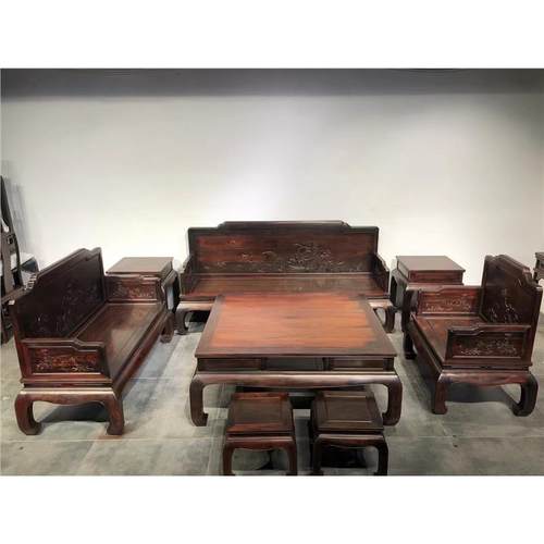 雕组合红木老挝素面客厅沙