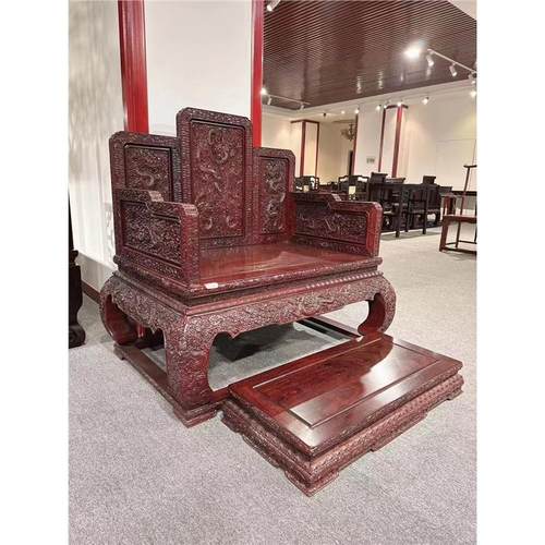 仙作非洲小叶雕龙血檀云龙宝座单人