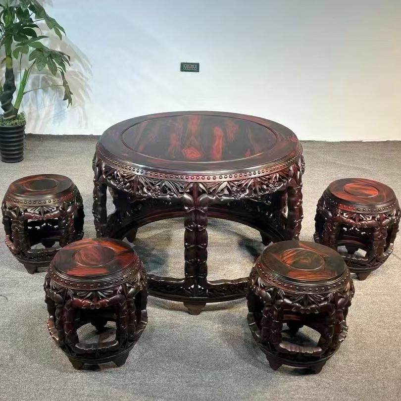 大红酸枝茶桌椅组合实木新中式现代简约家用餐桌交趾黄檀休闲桌,住宅家具,红木边桌几类,淘宝优惠券,粉丝福利购,淘宝优惠卷