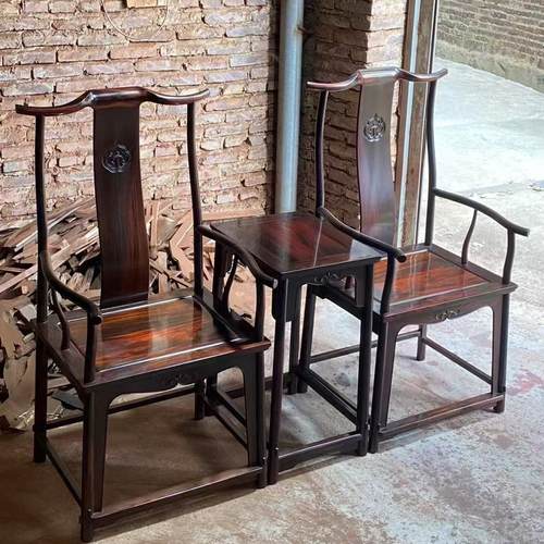 红木家具官帽椅老挝大红酸枝皇宫椅三件套交趾黄檀圈椅太师椅定制