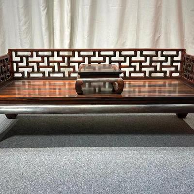 大红酸枝黑料制曲尺罗汉床红木中式实木客厅家具沙发床躺椅贵妃榻