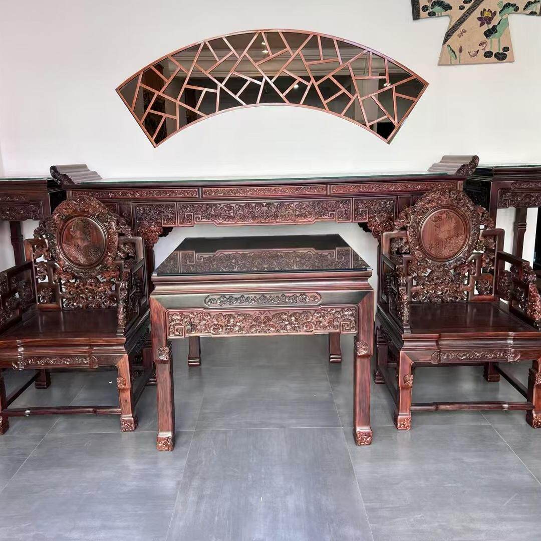 新中式中堂六件套实木供桌佛台农村明式简约条案翘头桌八仙桌条几