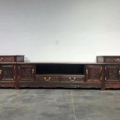 正品国标红木-老挝大红酸枝屏网款电视交趾黄檀秒变组合加长地柜