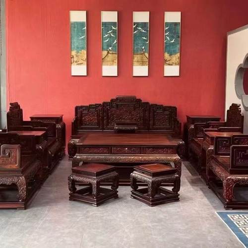 老挝大红酸枝交趾黄檀红木沙发椅客厅家用别墅组合明清家具