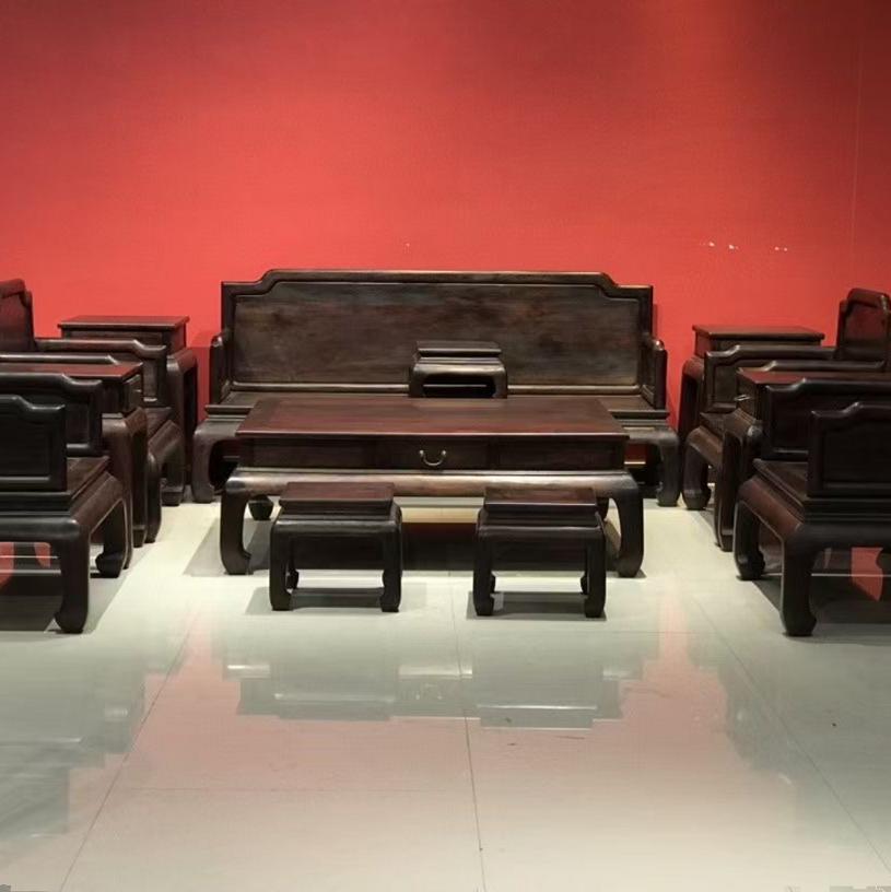 新中式大红酸枝实木沙发组合客厅别墅明清仿古小户型红木雕花家具