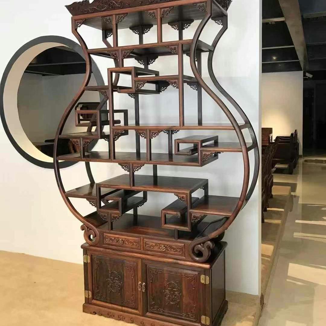 老挝大红酸枝博古架交趾黄檀茶水柜玻璃柜多宝阁纯手工榫卯结构