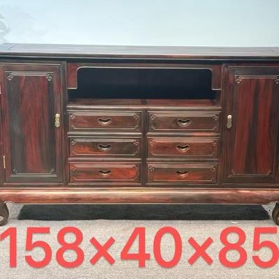 大红酸枝餐边柜中式红木玄关柜明清古典可储物雕花置物柜别墅家具