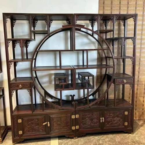 红木博古架老挝大红酸枝多宝阁全实木置物架新中式雕花古董架仿古