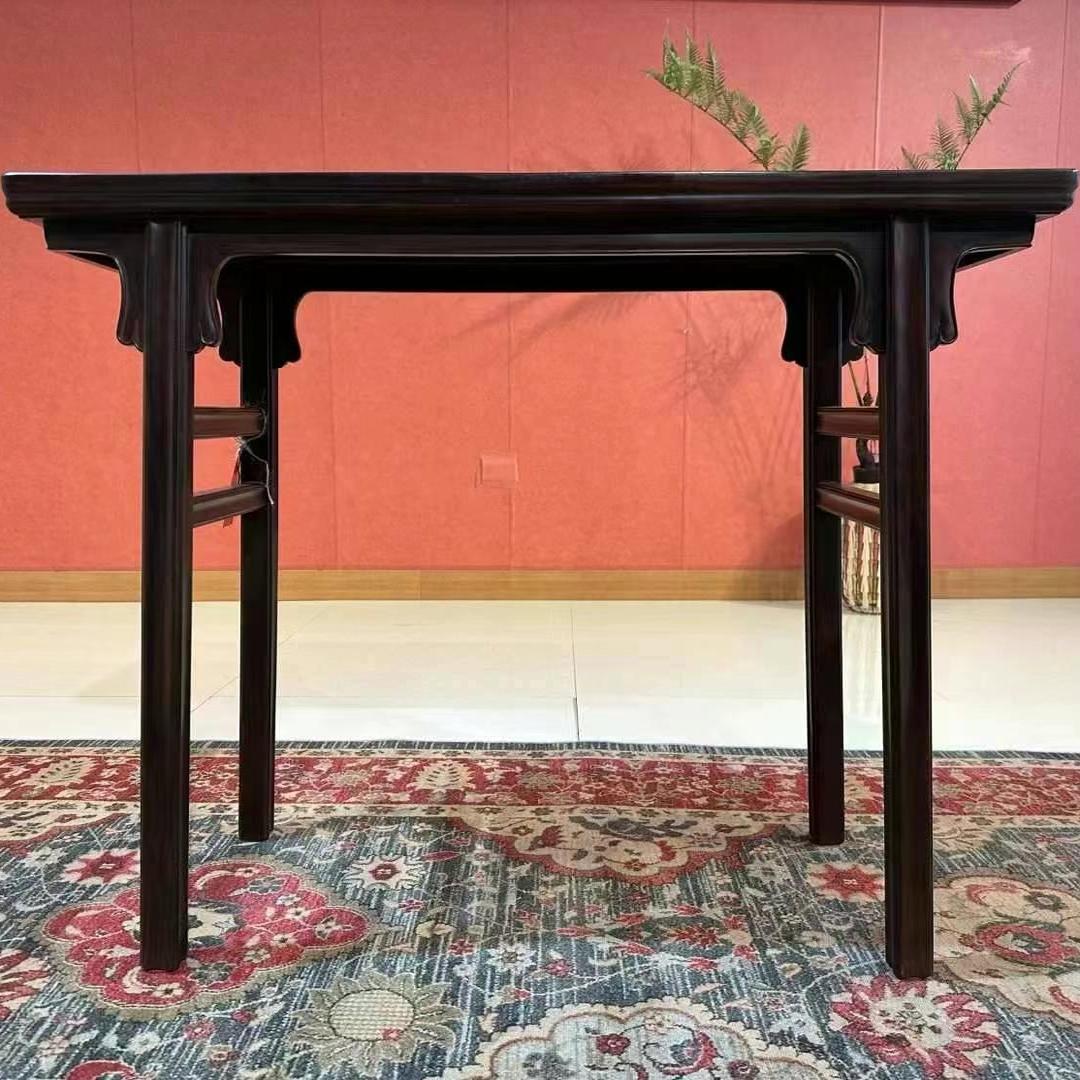 老挝大红酸枝画案明式圆腿平头案大画桌条案交趾黄檀红酸枝刀牙案