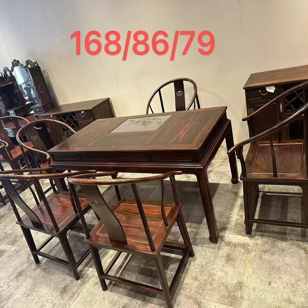 红木家具大红酸枝交趾黄檀干泡茶桌六件套明清古典家具别墅 定制