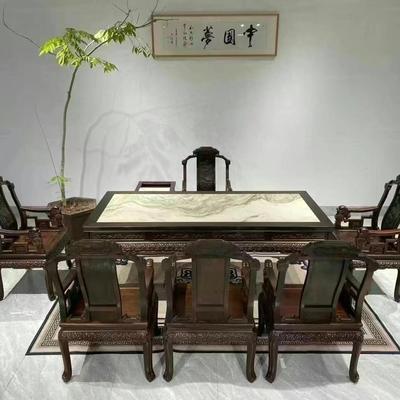 仙游红木家具大红酸枝干泡茶桌七件套组合办公会议茶桌交趾黄檀