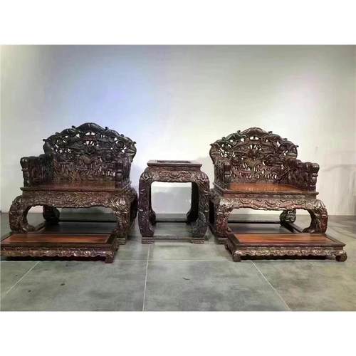 老挝大红酸枝清式宝座沙发