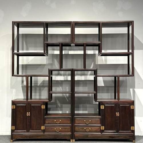 博古架红木多宝阁家用置物架隔断书架办公室大红酸枝木新中式简约