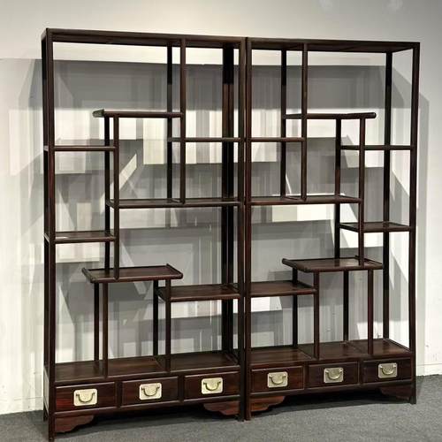 红木博古架老挝大红酸枝家具 新中式多宝阁古典交趾黄檀储置物架