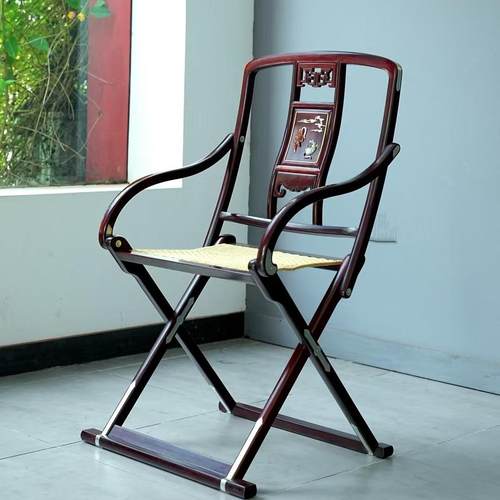 明式红木家具老挝大红酸枝头把交椅主人椅王世襄款折叠靠背椅雕花