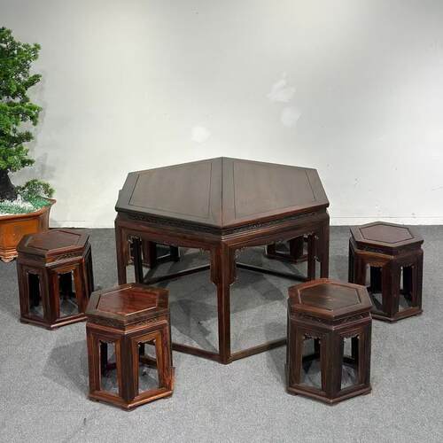 红木家具大红酸枝六角凳中式实木家居休闲凳茶几凳绣墩换鞋凳琴凳
