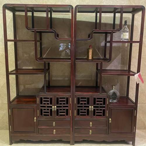 老挝大红酸枝家具 全实木多宝阁新中式客厅隔断展示柜红木博古架