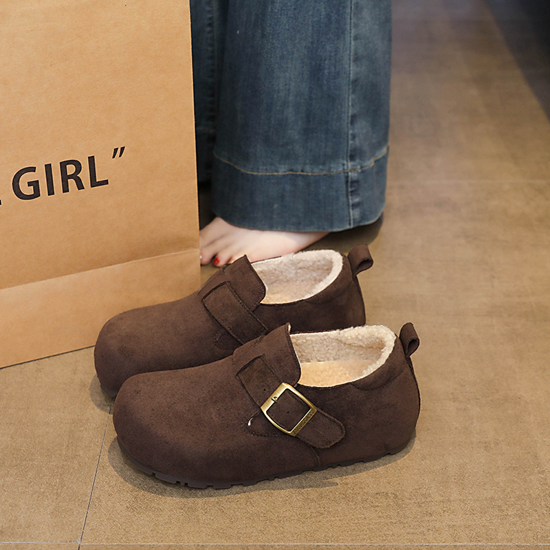 秋冬内增高全包勃肯鞋厚底靴女2025新款加绒加厚毛毛鞋子1110z
