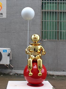 现代简约美陈装饰酒店室内气球人落地摆件轻奢玻璃钢电镀雕塑