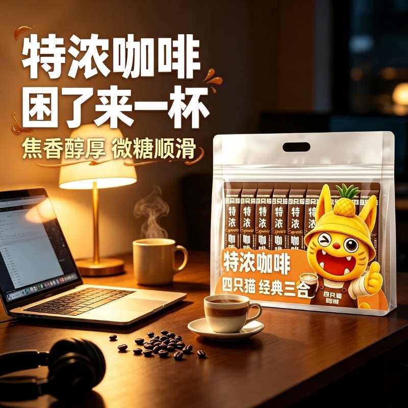 四只猫高山咖啡特浓三合一10条装