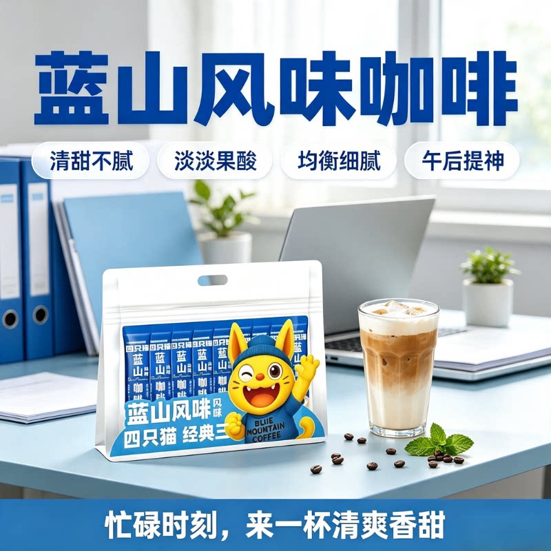四只猫高山蓝山咖啡三合一10条装