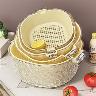 八件套厨房客厅家用水果盘洗菜篮子 双层洗菜盆轻奢沥水篮2024新款