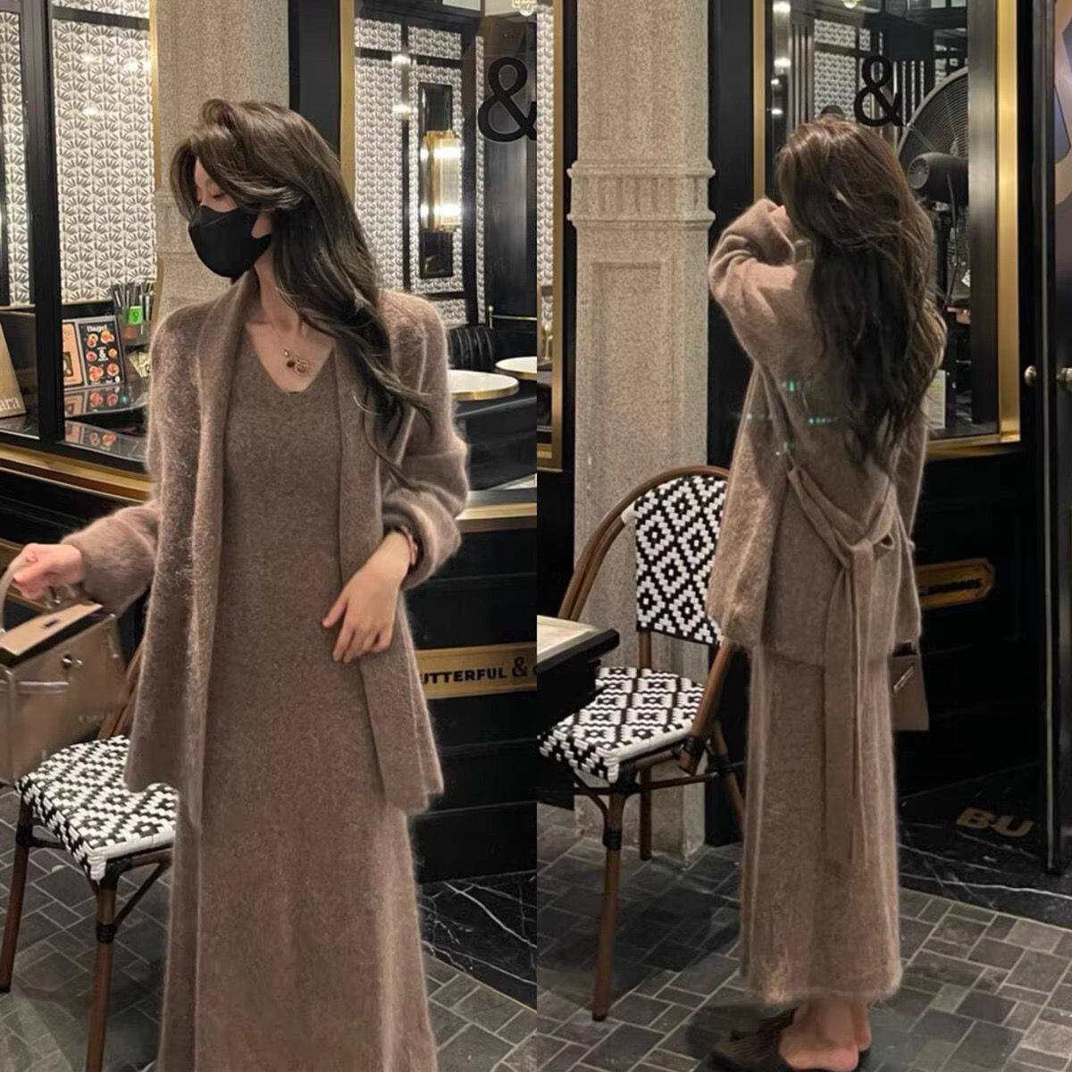 2025新款早秋小个子针织内搭连衣裙子女秋冬季高级感穿搭套装长裙