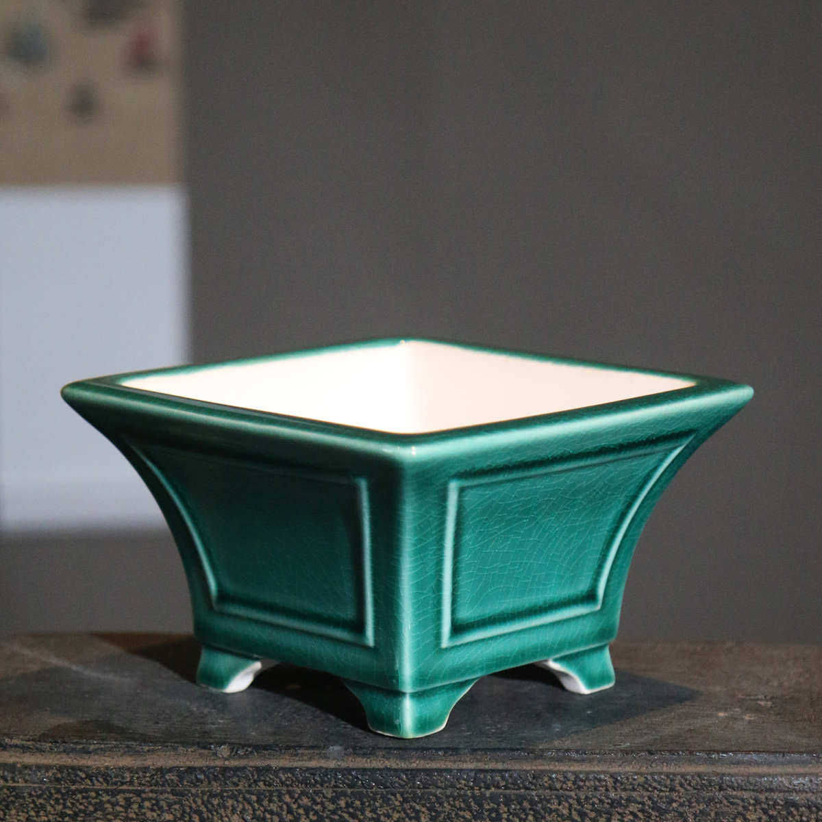 紫砂花盆陶瓷盆景盆奎面线奎正方形四方菖蒲盆古典中国风觅陶乡