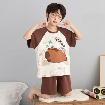 睡衣夏季男童棉质短袖短裤卡通