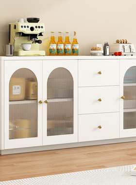 实木岩板餐边柜简约奶油风客厅酒柜茶水柜厨房储物柜橱柜收纳一体