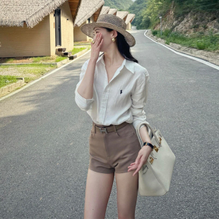 小马刺绣松弛高级感简约百搭外穿上衣 女秋季 老钱风白色长袖 衬衫