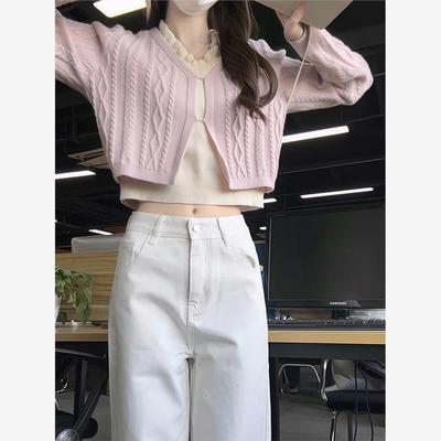 粉紫色假两件针织衫女202